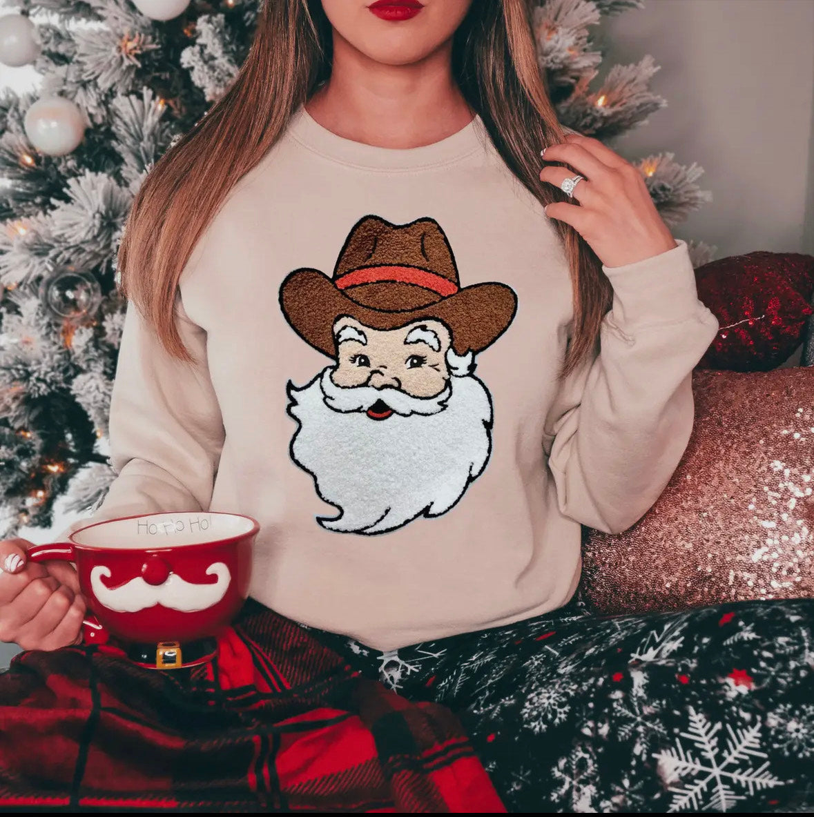 Cowboy Santa Chenille Patch Sweatshirt