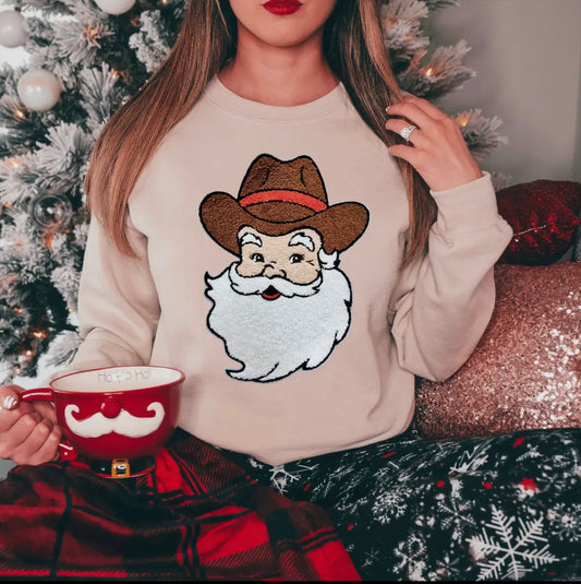 Cowboy Santa Chenille Patch Sweatshirt