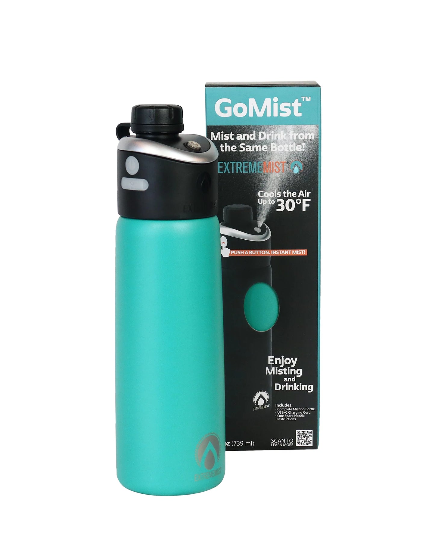 Extreme MIST - GoMist Misting & Drinking Bottle - Personal Mister - Cooling Water Bottle w/Easy-Drink Spout - Stainless-Steel Double Wall Insulated - Portable Mist Bottle